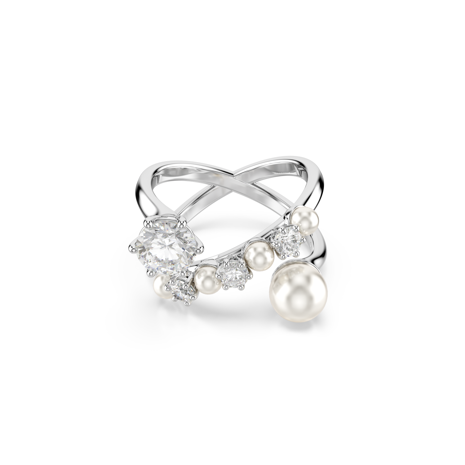 Swarovski - Anello cocktail Matrix, Crystal Pearl, Taglio Round, Bianco, Placcato rodio Ref. 5714376 - SWAROVSKI