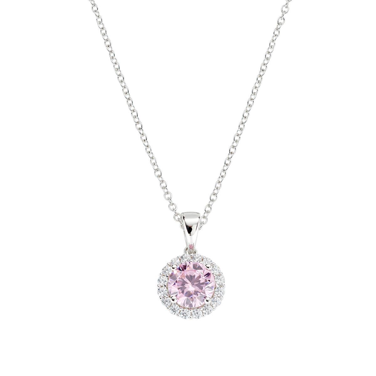 Collana Diamond con Zircone tondo Rosa - Amen Collection Ref. CLLUBOBBROZ - AMEN