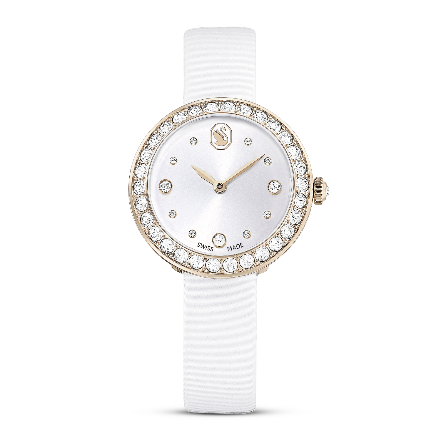 Swarovski - Orologio Matrix Tennis, Fabbricato in Svizzera, Cinturino in pelle, Bianco, Finitura in tonalità champagne dorato Ref. 5710103 - SWAROVSKI