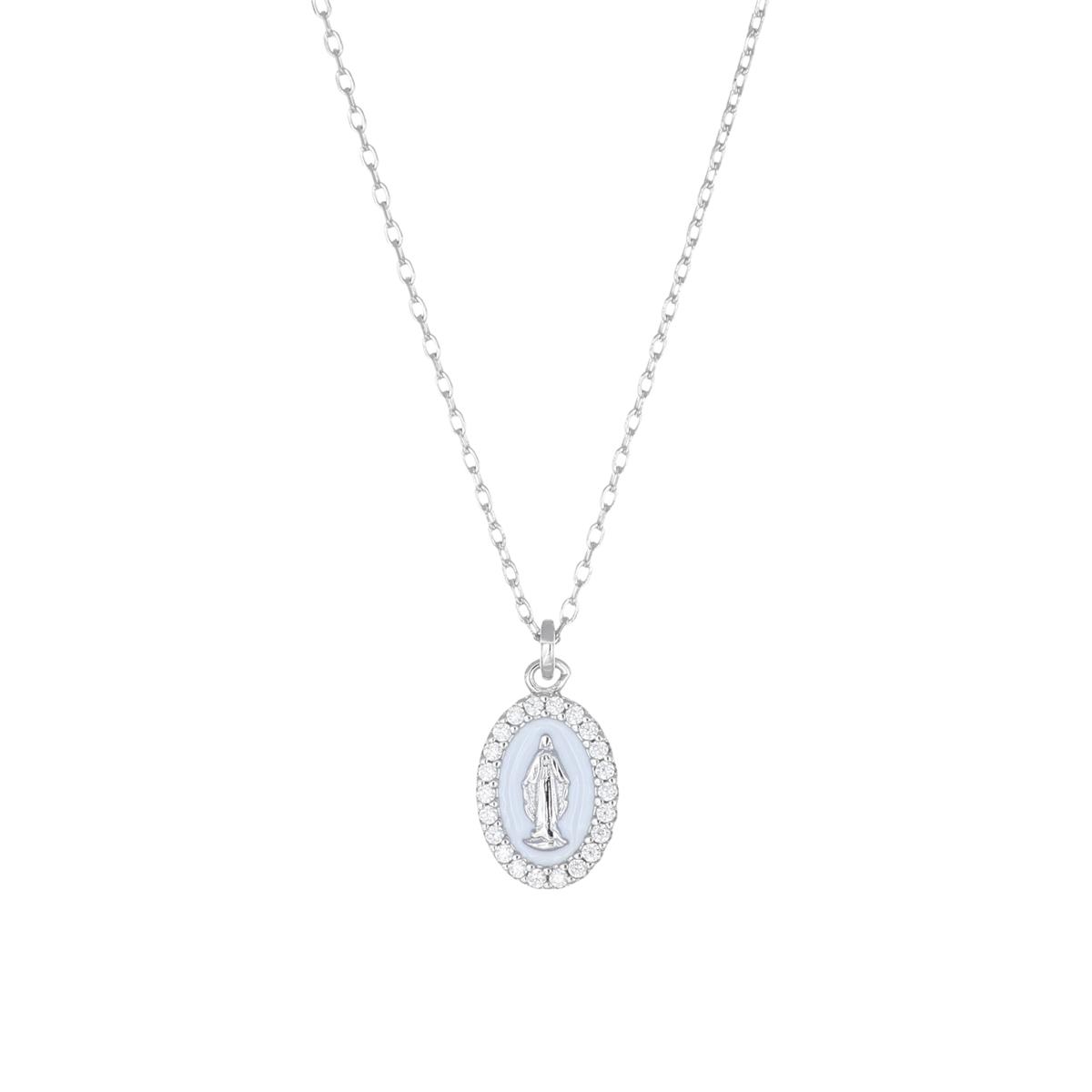 Collana mini Medaglia Miracolosa Rodiata smaltata Bianco Perla - Amen Collection Ref. CLMISMBB - AMEN