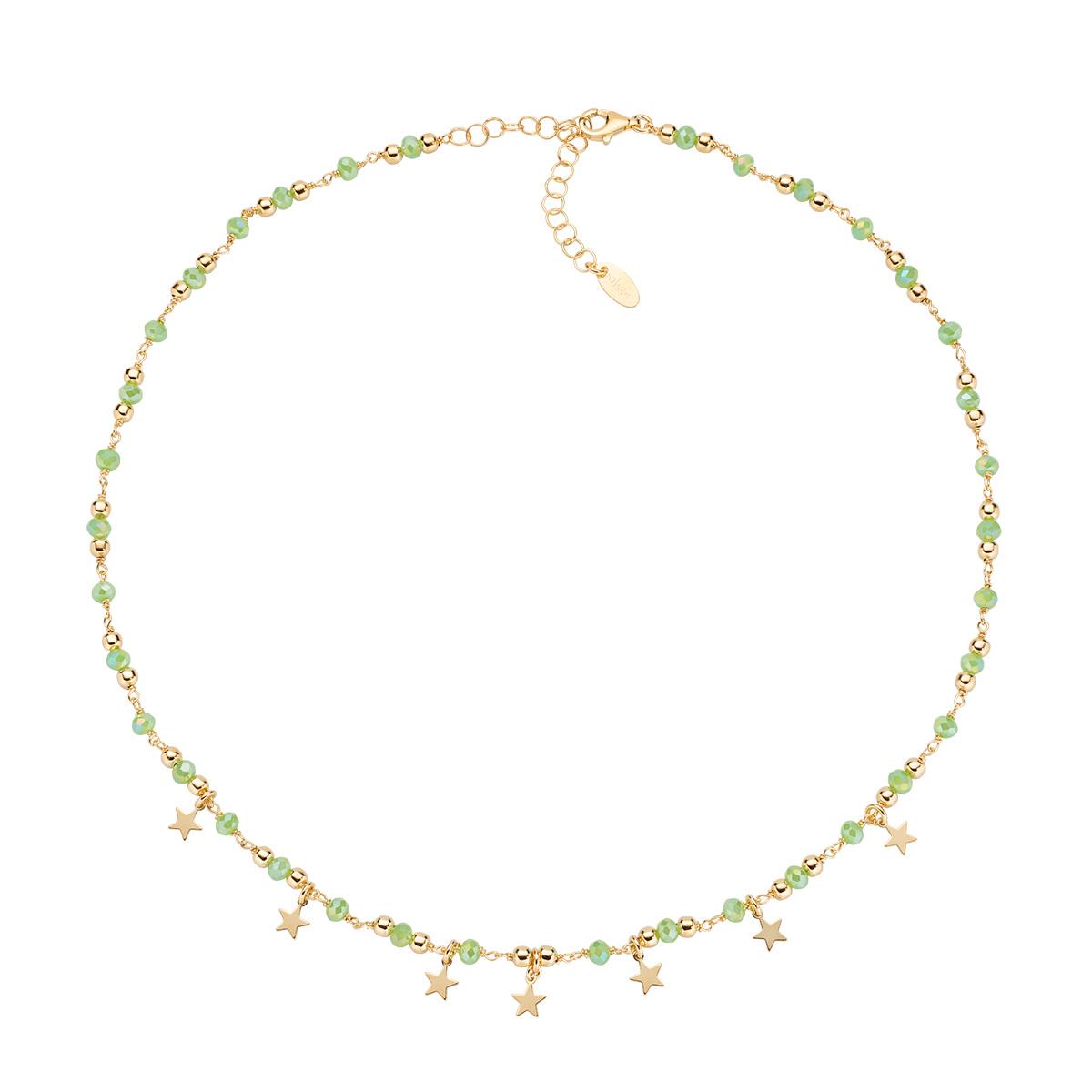Collana Charm Elegance Dorata con Cristalli Verde Chiaro - Amen Collection Ref. CLMSTEGVE - AMEN