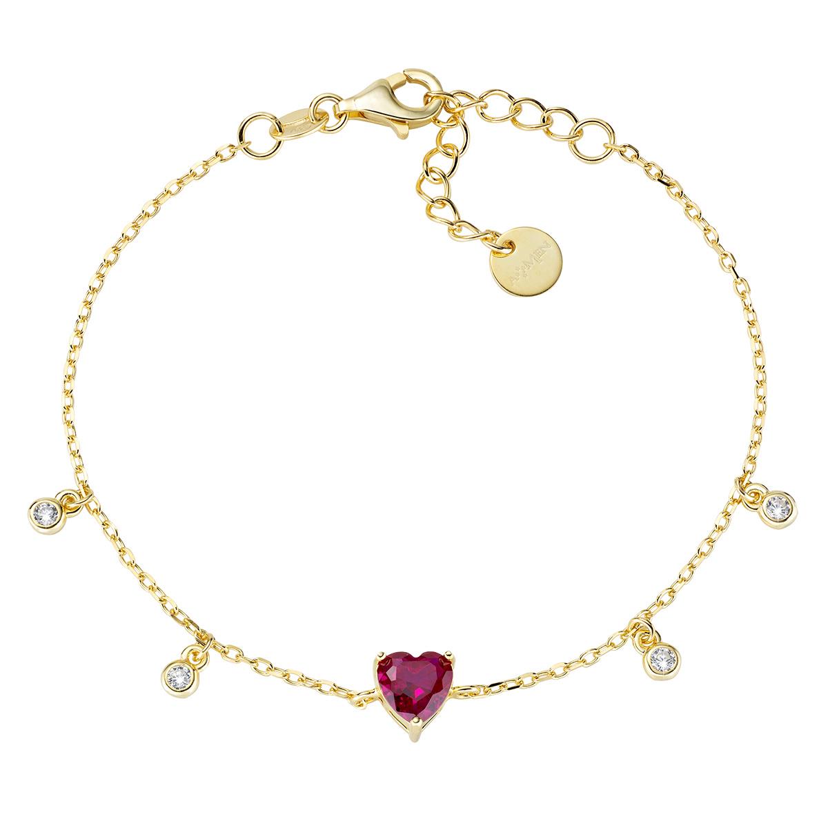 Bracciale Dorato Chandelier con Cuore Rubino - Amen Collection Ref. BRHTGRBZ - AMEN