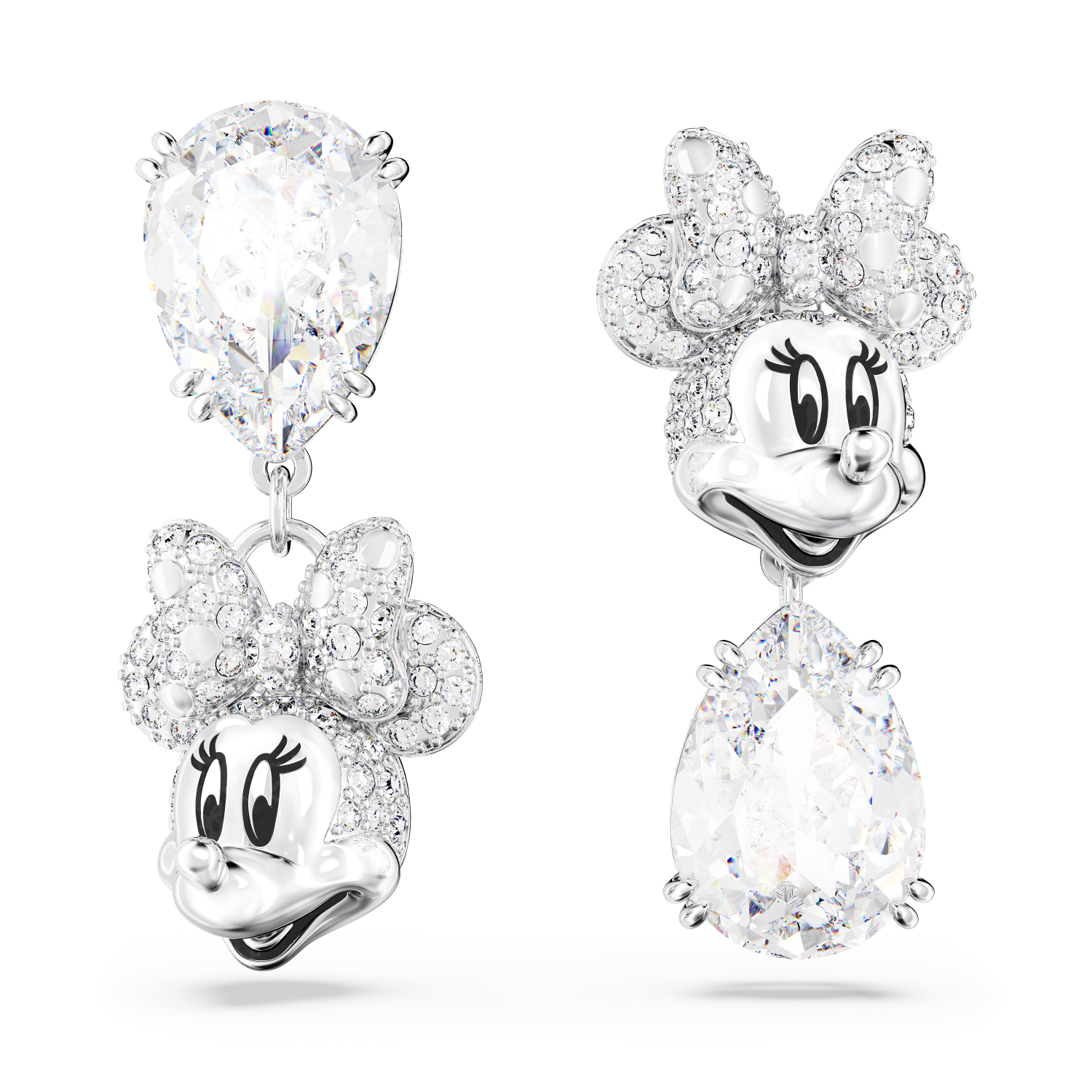 Swarovski - Orecchini pendenti Disney Minnie Mouse, Design asimmetrico, Bianchi, Placcato rodio Ref. 5668779 - SWAROVSKI