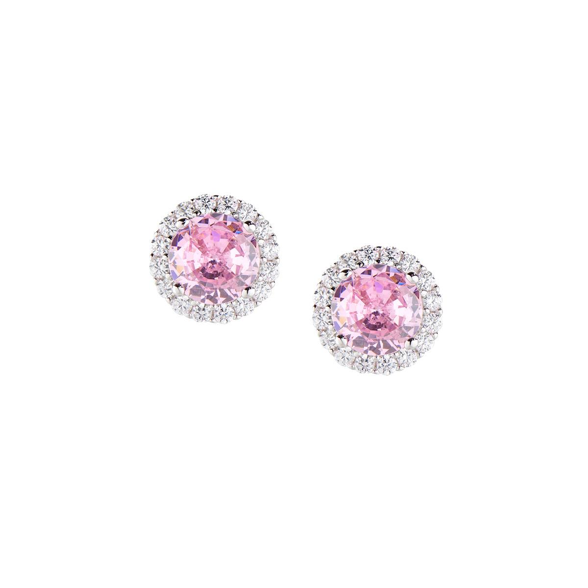 Orecchini Diamond con Zircone tondo Rosa - Amen Collection Ref. ELUBOBBROZ - AMEN
