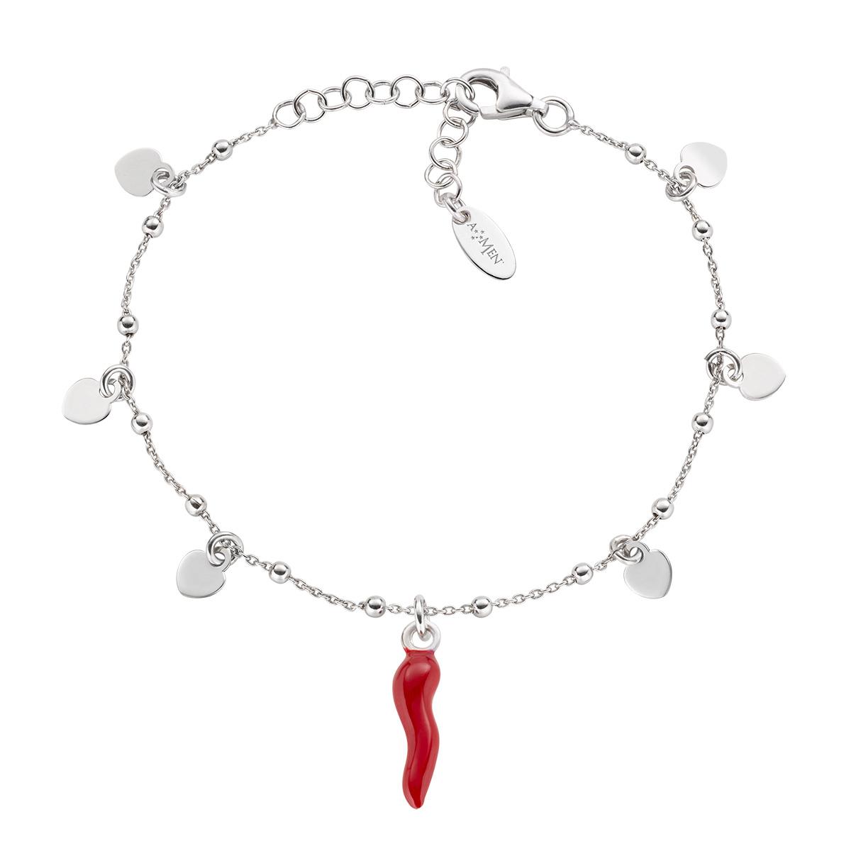 Bracciale Cornetto e Cuore Rodio - Amen Collection Ref. BRCSHBR3 - AMEN