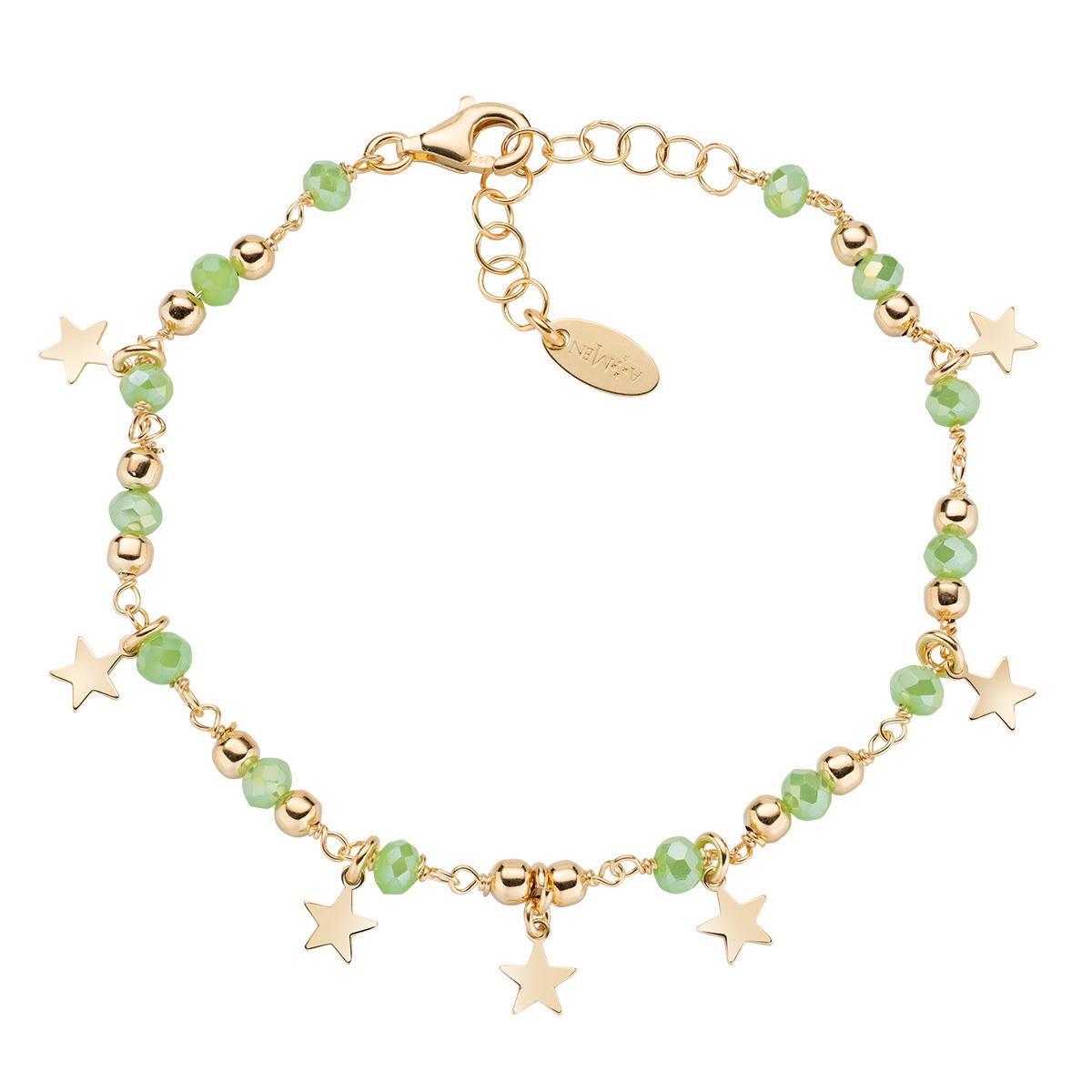 Bracciale Charm Elegance Dorata con Cristalli Verde Chiaro - Amen Collection Ref. BRMSTEGVE - AMEN