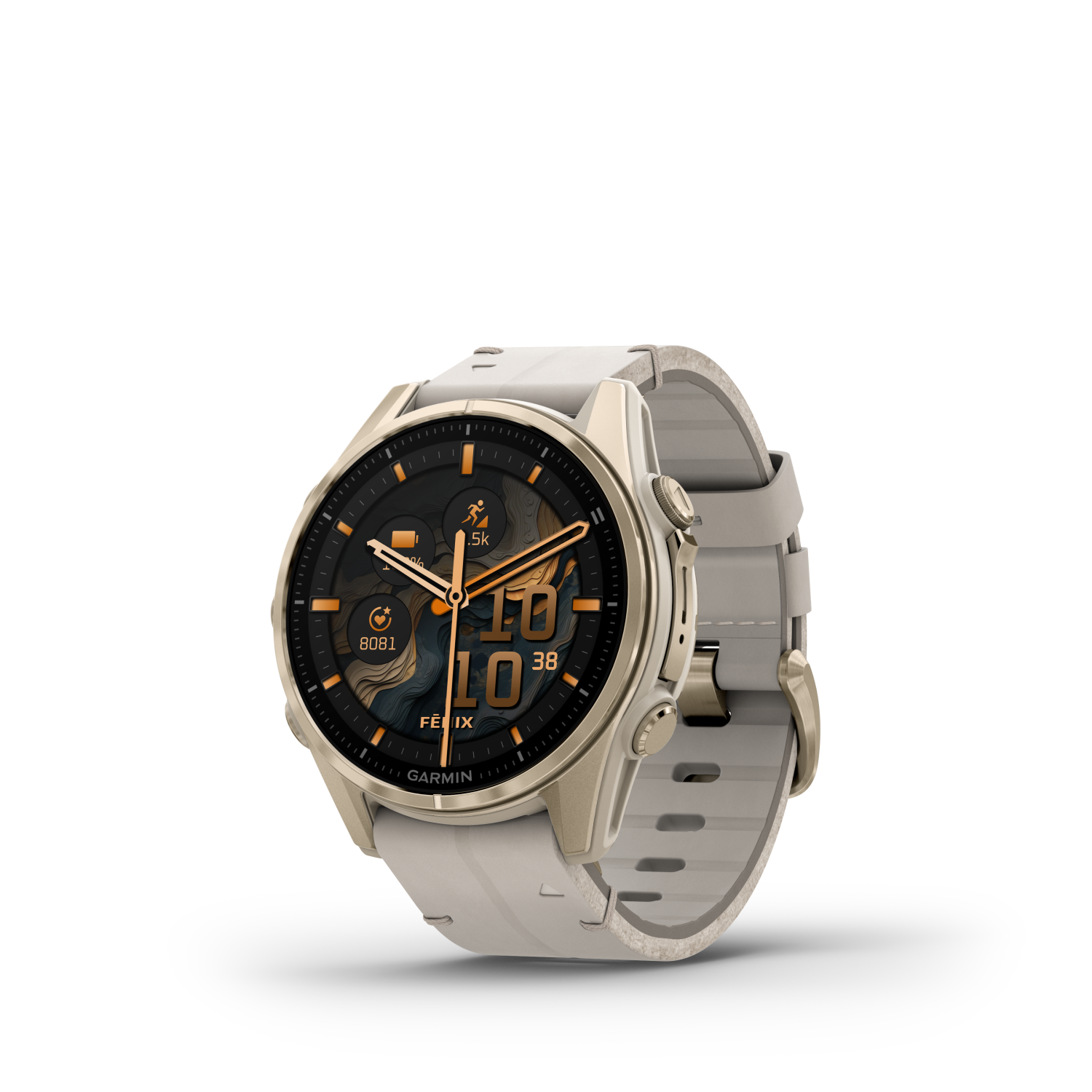 Garmin FĒNIX® 8 - 43 mm AMOLED Sapphire, Titanio, Soft Gold & Limestone (Pelle) Ref. 010-02903-40 - GARMIN