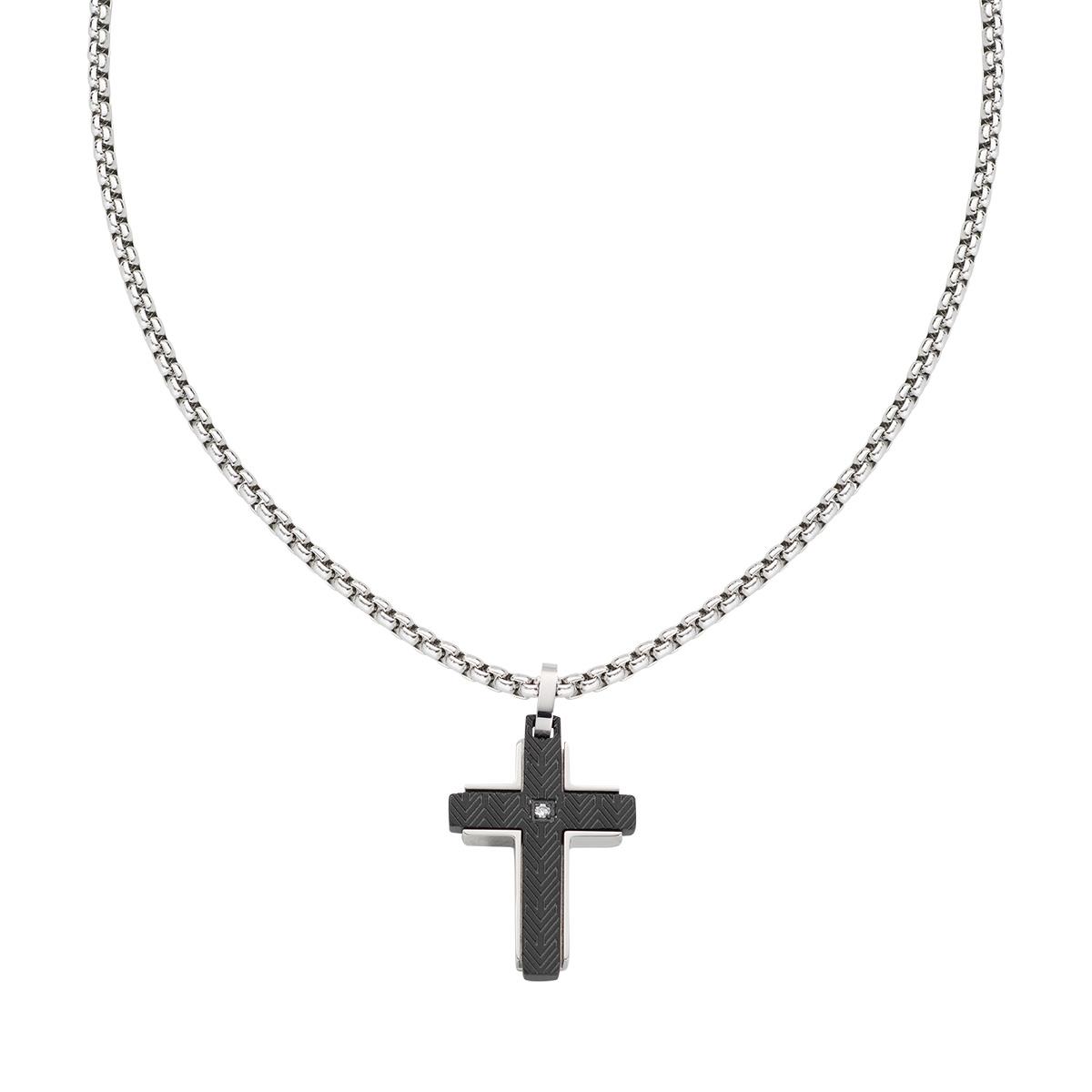 Collana Croce in Acciaio e Zircone - Amen Collection Ref. ACCL107 - AMEN