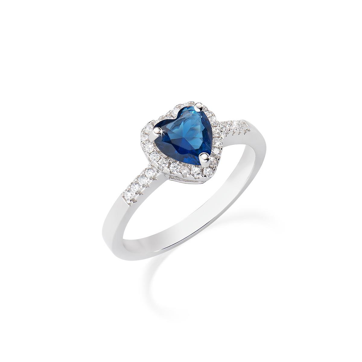 Anello Adattabile Rodio Cuore dell'Oceano Blu - Amen Collection Ref. ANTICBBL2 - AMEN