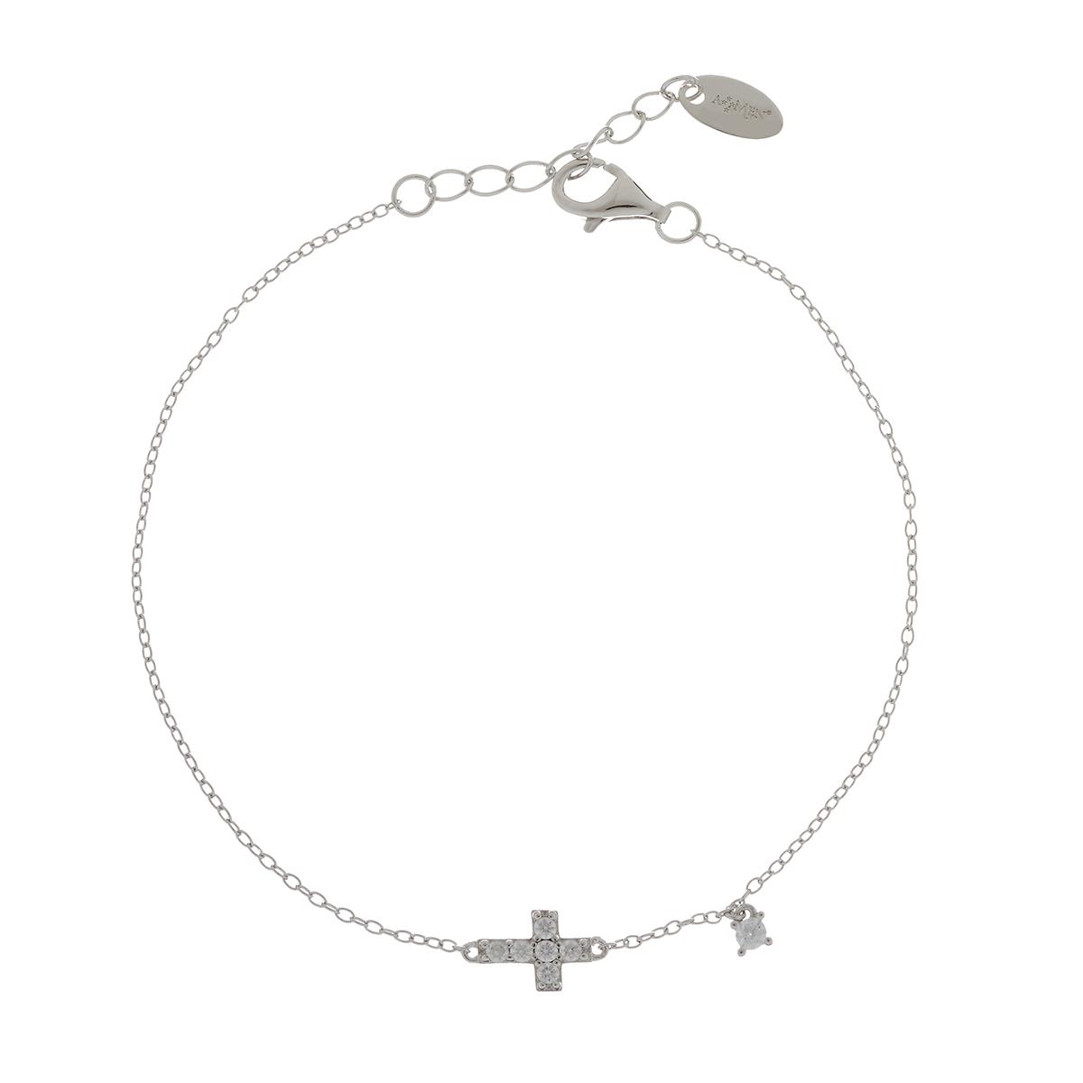 Bracciale Croce con Charm Zircone Bianco - Amen Collection Ref. BRCRBBZ3 - AMEN
