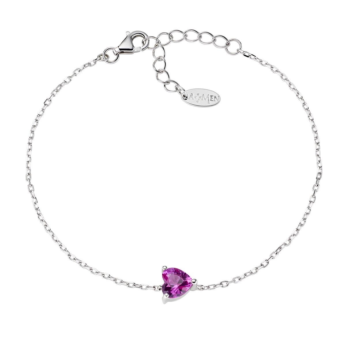 Bracciale Solitario Cuore Fucsia - Amen Collection Ref. BRSHBFZ6 - AMEN