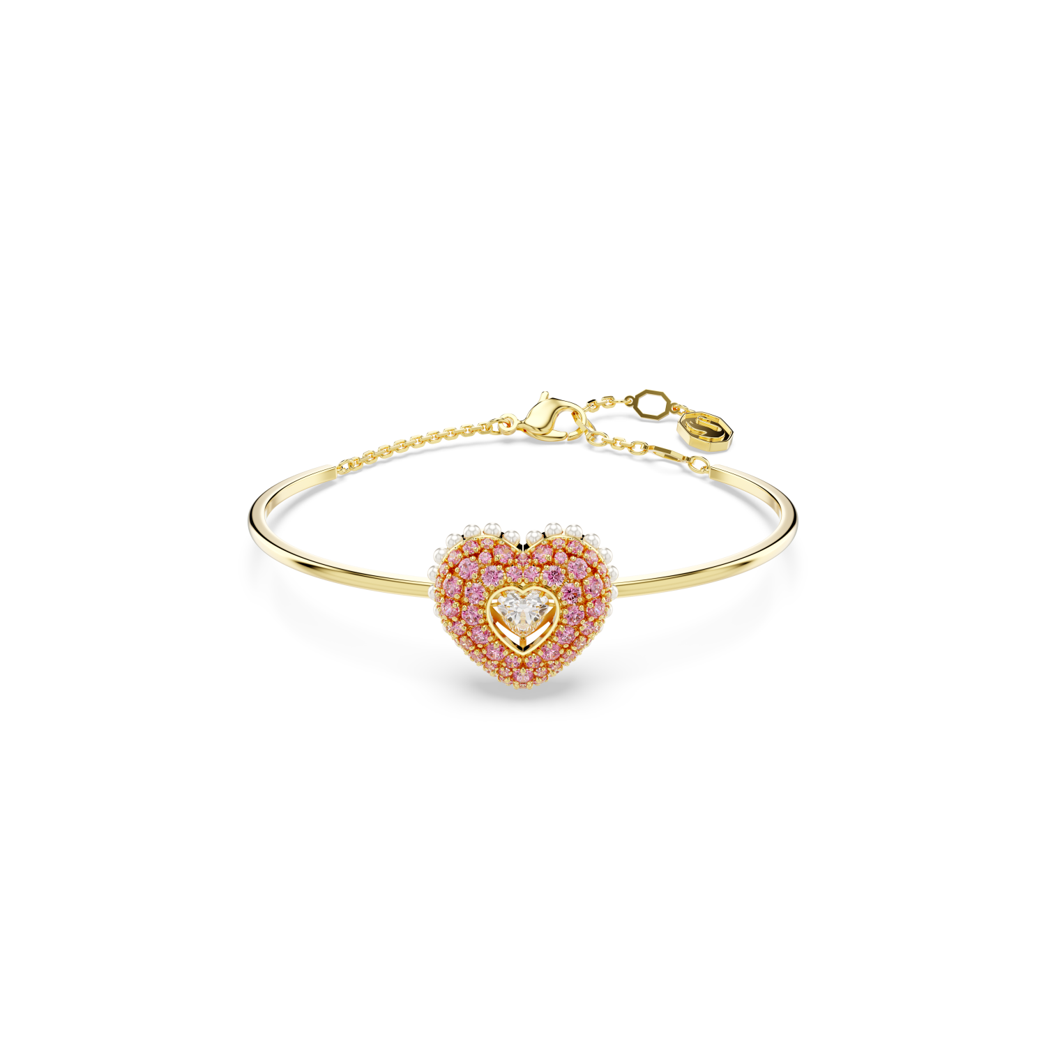 Swarovski - Bracciale rigido Hyperbola, Cuore, Rosa, Placcato color oro Ref. 5687258 - SWAROVSKI